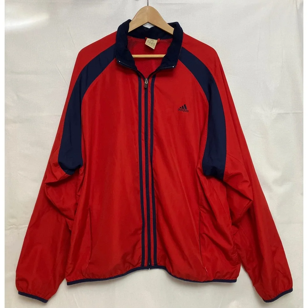Adidas Windbreaker Jacket Mens XL Red Excellent ClimaProof Mesh Lined Full Zip